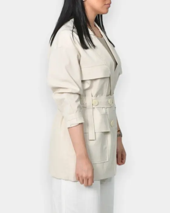 Elegant Beige Short Belted Trench Coat image 1