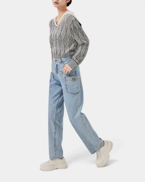 Premium Light Blue High-Waisted Denim Pants image 5