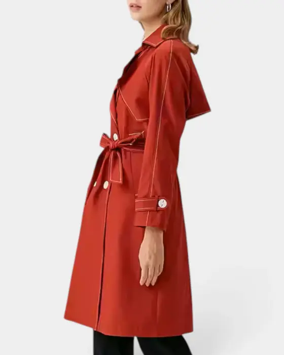 Double-Breasted Trench Coat with Contrast Stitching and Belt image 2
