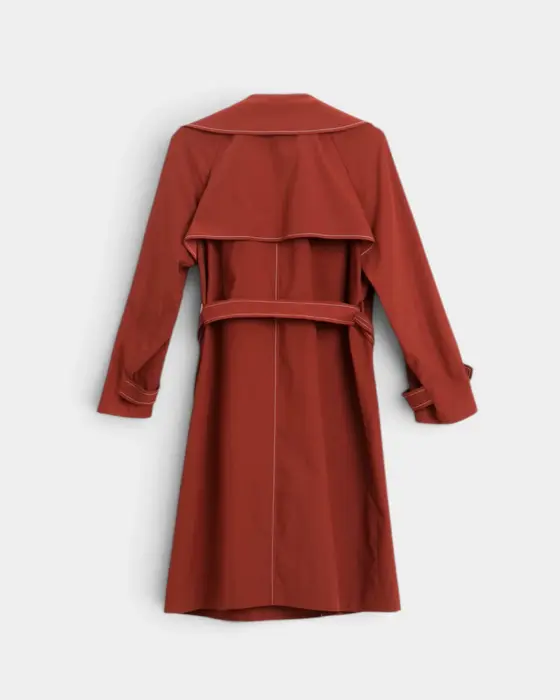 Double-Breasted Trench Coat with Contrast Stitching and Belt image 8