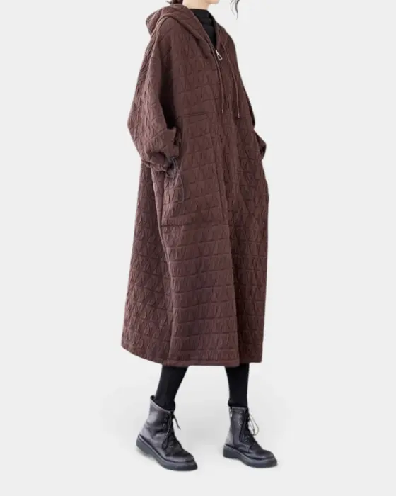 Textured Hooded  Dress / Brown / Free Size image 2