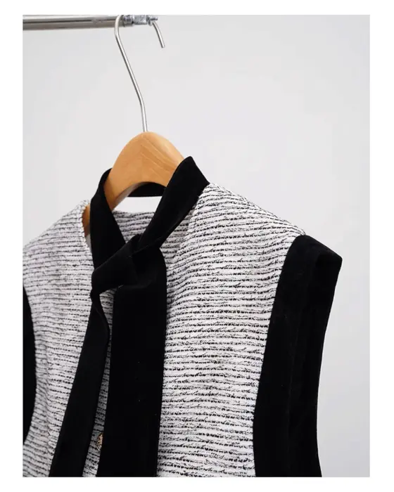 Tweed Vest with Velvet Trims and Scarf image 7