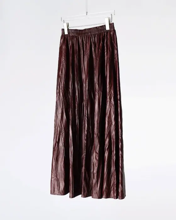 Glossy Pleated Flared Midi Skirt with Elastic Waistband image 8