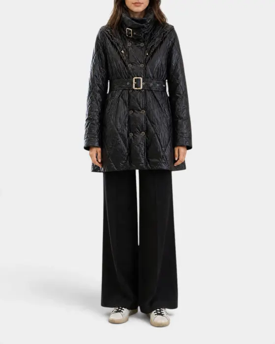 Quilted Puffer Coat with White Duck Down Filling and Gold Tone Details image 4