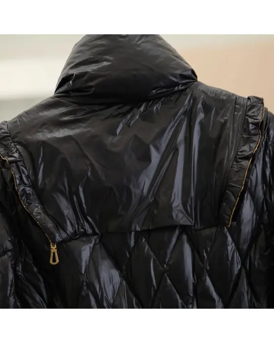 Quilted Puffer Coat with White Duck Down Filling and Gold Tone Details image 10