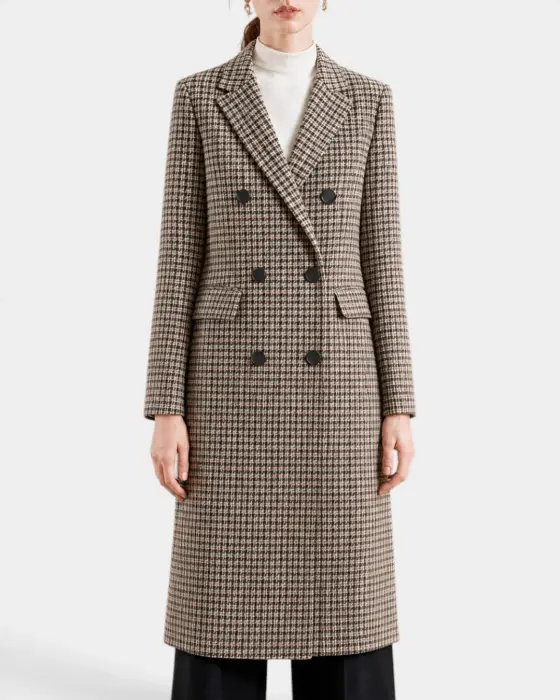 Plaid Wool Blend Coat with Houndstooth Pattern image 0