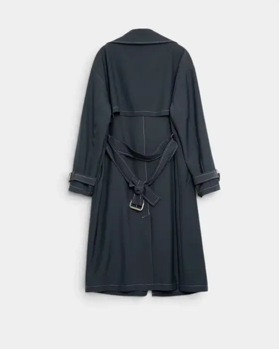 Layered Double-Breasted Trench Coat with Belt image 5