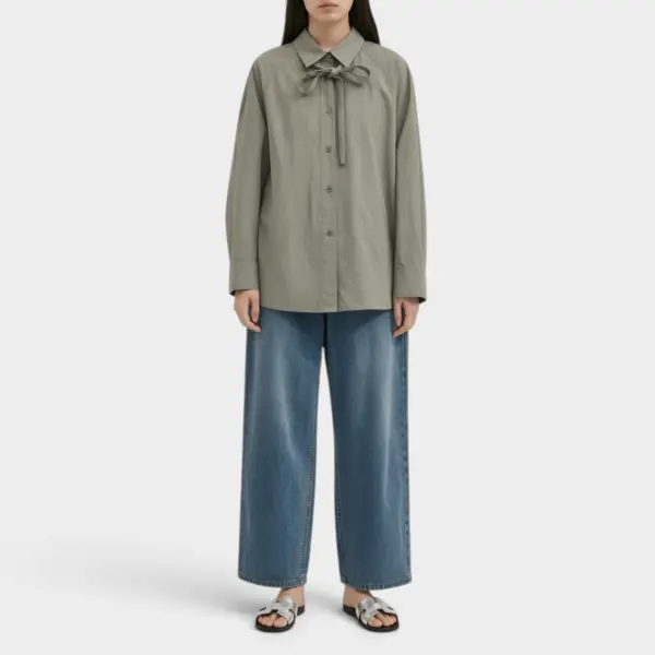 Structured Cotton Ribbon Shirt - Collar or Waist Tie image 1