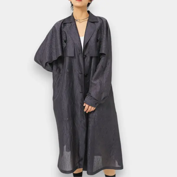 Jacquard Texture Trench Coat with Belt / Charcoal Jacquard / Free Size image 4