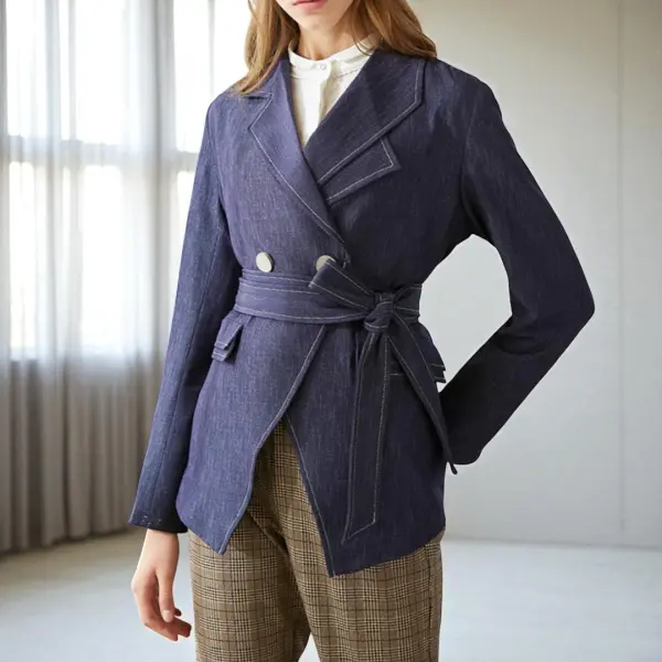 Regular Fit Belted Denim Blazer – Dusty Blue image 4