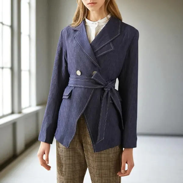Regular Fit Belted Denim Blazer – Dusty Blue image 0