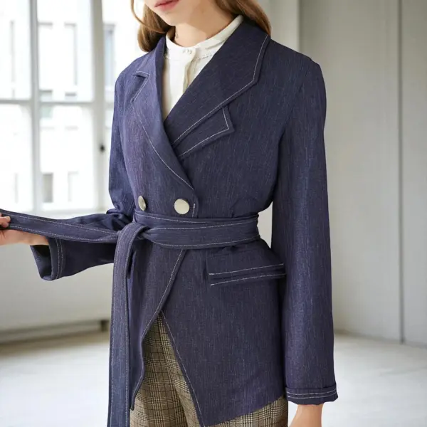 Regular Fit Belted Denim Blazer – Dusty Blue image 6