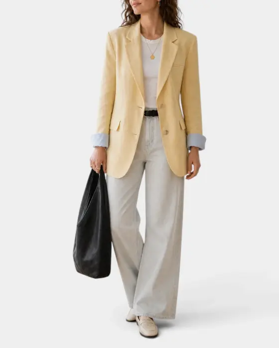 Relaxed Fine Linen Blazer – Breathable Texture & Contrast Cuff Detailing image 3