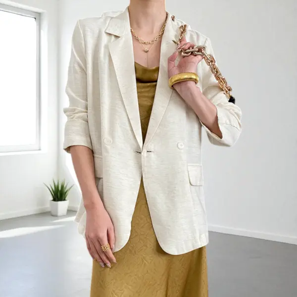 French-Inspired Loose Textured Linen Blazer image 0