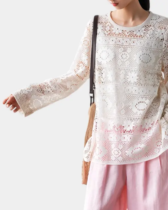 Lace-Textured Breathable Blouse – Lightweight & Feminine image 5