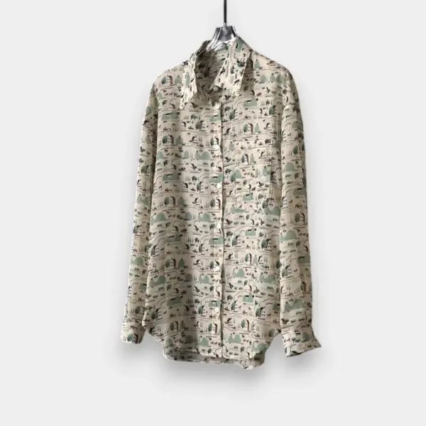Cartoon Scenic Print Button-Up Shirt image 5