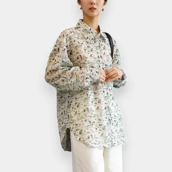 Cartoon Scenic Print Button-Up Shirt image 0