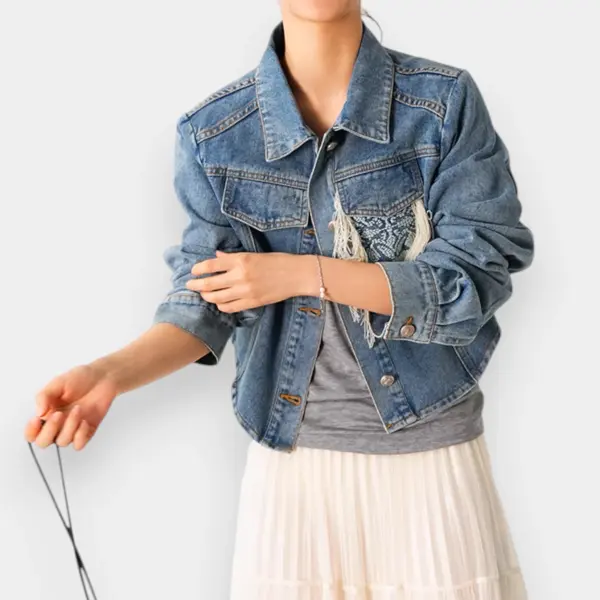 Indigo Denim Short Jacket with Tassel Details on Chest Pocket image 5
