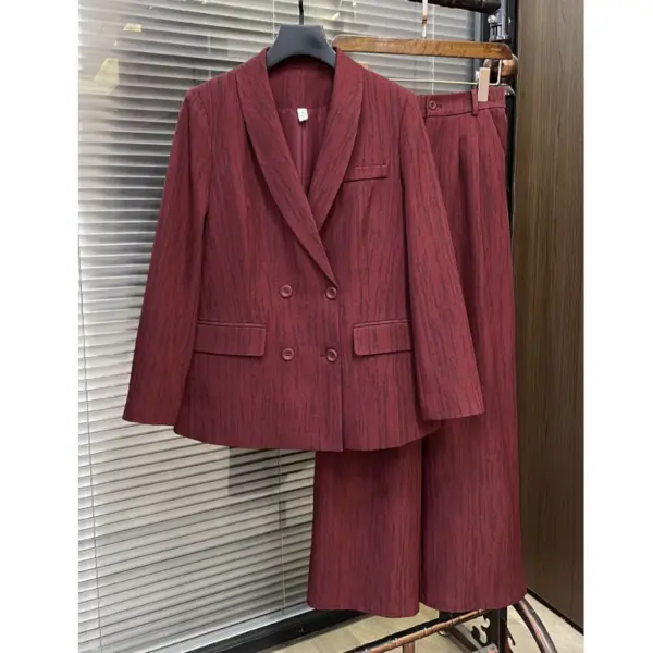 Premium Double-Breasted Textured Suit - Blazer and Pants image 4