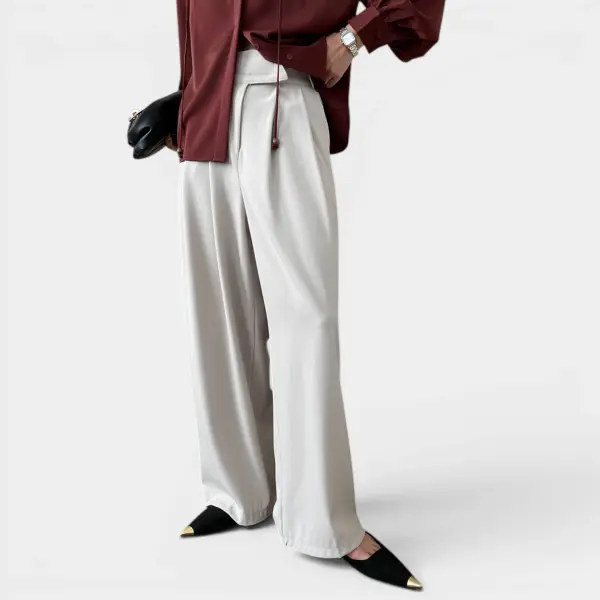 Wide-Leg Pleated Pants with Velcro High Waist image 3