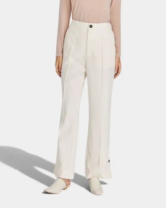High-Waisted Cream Pants with Button Details and Side Slits image 6