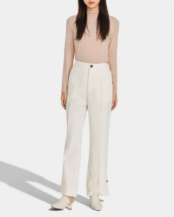High-Waisted Cream Pants with Button Details and Side Slits image 5