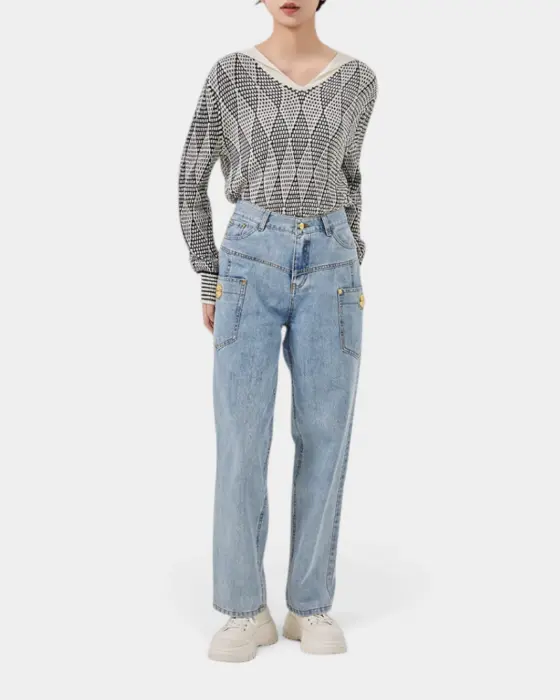 Premium Light Blue High-Waisted Denim Pants image 1
