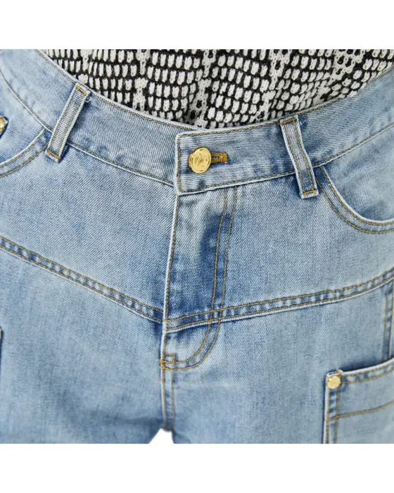 Premium Light Blue High-Waisted Denim Pants image 6