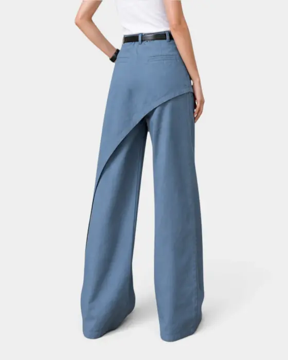 Wide Leg Denim Pants With Back Skirt Detail image 4