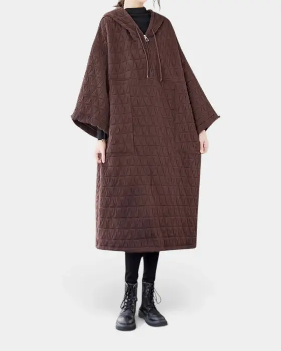 Textured Hooded  Dress / Brown / Free Size image 1