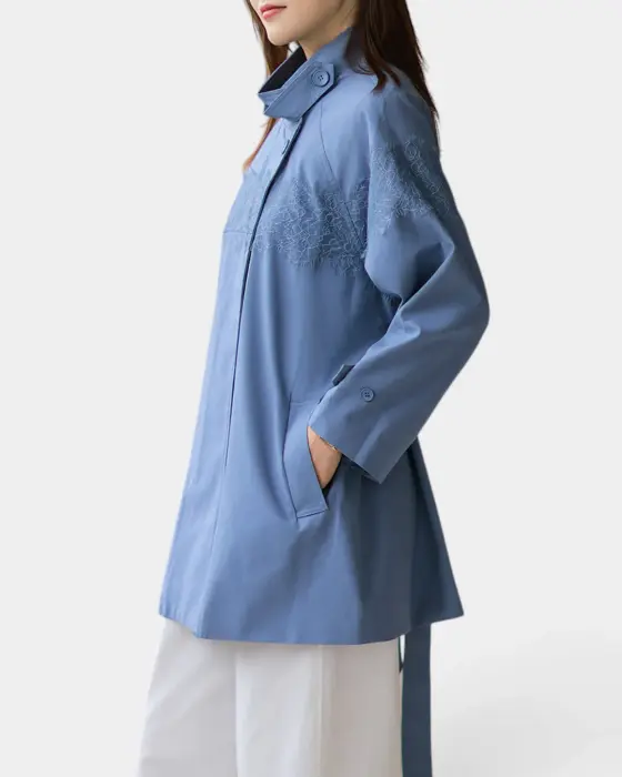 French Temperament Lash Lace Edge Trench Coat with Stand‑Up Collar  image 6