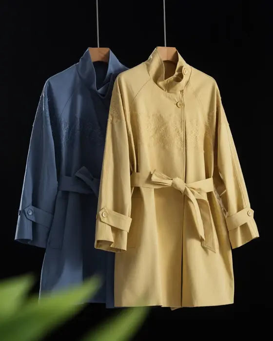 French Temperament Lash Lace Edge Trench Coat with Stand‑Up Collar  image 7