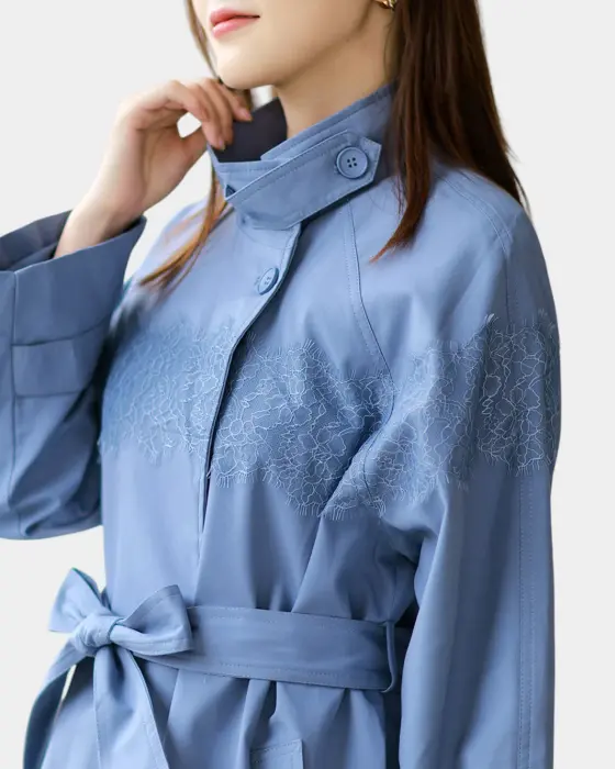 French Temperament Lash Lace Edge Trench Coat with Stand‑Up Collar  image 9