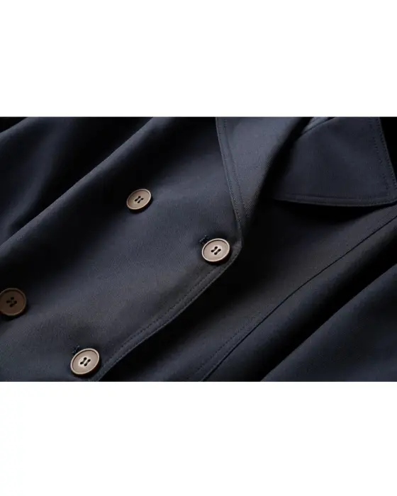 Navy Double‑Breasted Trench Coat with Brown Cuffs image 9