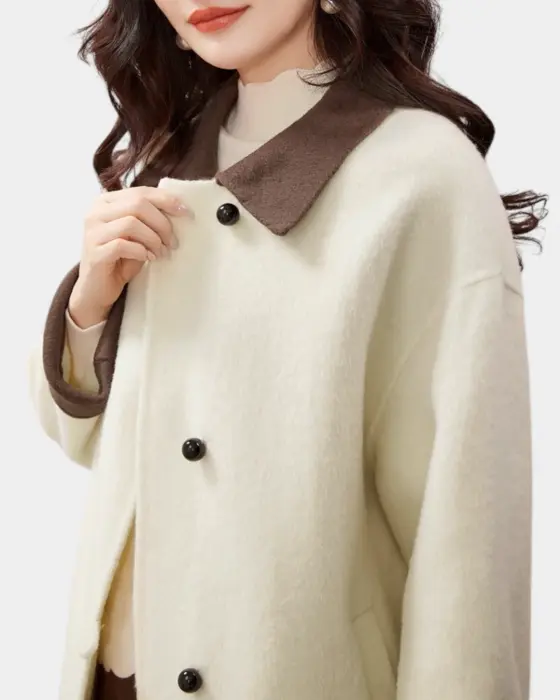 Contrast Pure Wool Coat with Loop Button Closure image 5