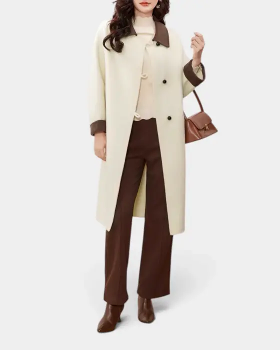 Contrast Pure Wool Coat with Loop Button Closure image 4