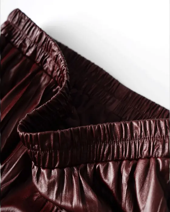 Glossy Pleated Flared Midi Skirt with Elastic Waistband image 9