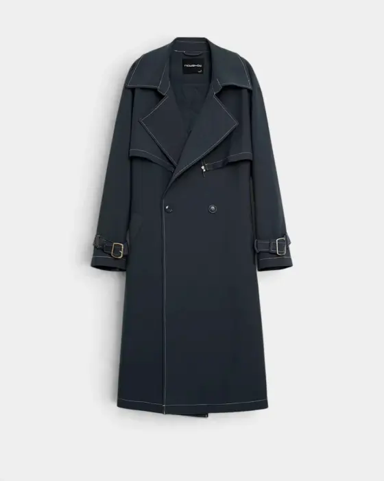 Layered Double-Breasted Trench Coat with Belt image 4