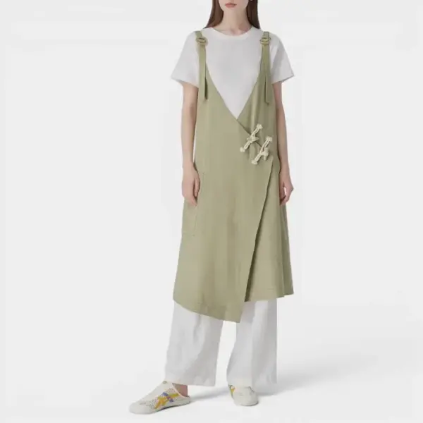 Diagonal Neck Horn Buckle Midi Bib Dress image 0