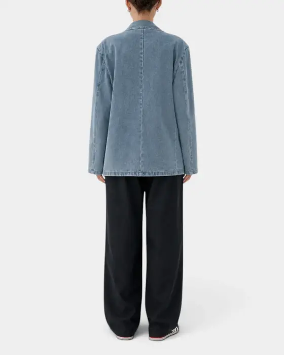 Denim Blazer with Double-Breasted Design / Stonewashed Blue / Free Size image 3