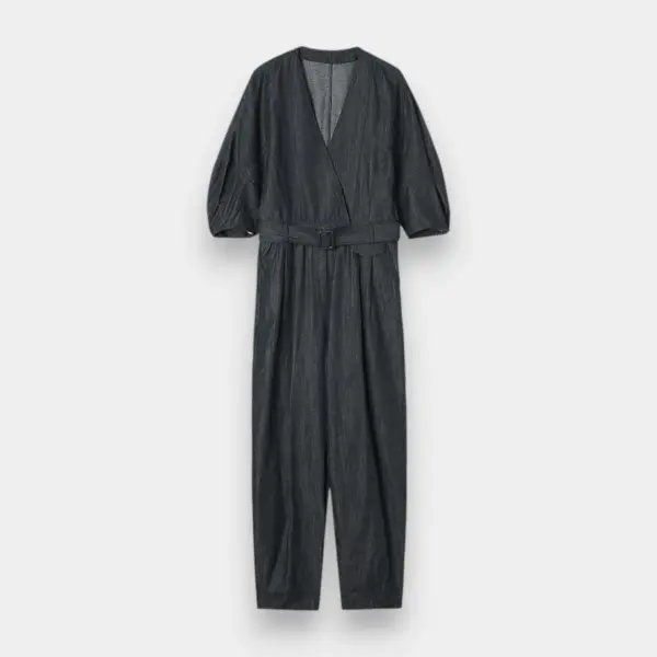Denim V‑Neck Belted Playsuit image 4
