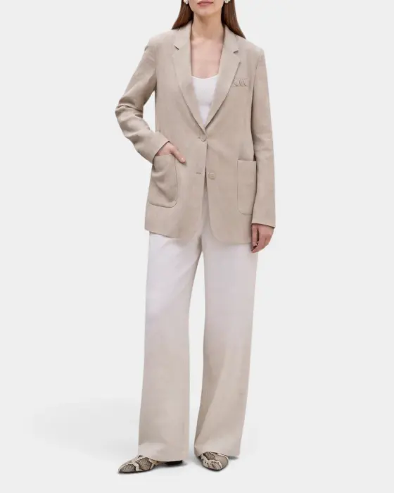 Fine Tencel & Linen Blazer – Soft Drape, Breathable Texture & Casual Loose Fit image 1