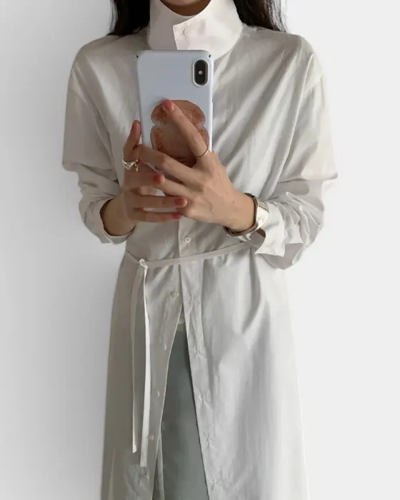 Long Shirt Dress with Belt – Relaxed Fit & Structured Design image 9