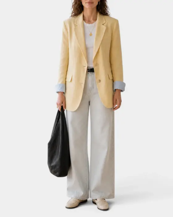 Relaxed Fine Linen Blazer – Breathable Texture & Contrast Cuff Detailing image 1