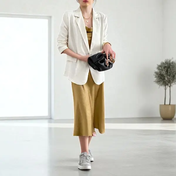 French-Inspired Loose Textured Linen Blazer image 1