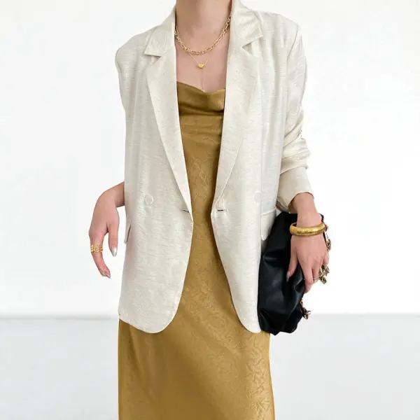 French-Inspired Loose Textured Linen Blazer image 4