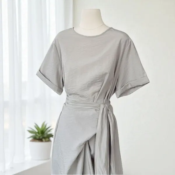 Side-Knot Cotton Dress – Short Sleeves & Relaxed Waist image 4
