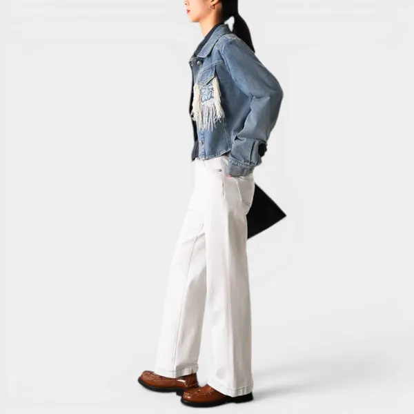 Indigo Denim Short Jacket with Tassel Details on Chest Pocket image 3