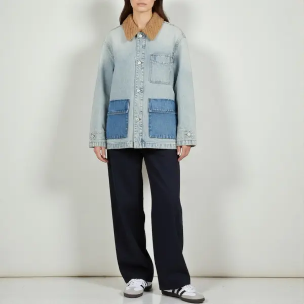 Denim Jacket with Textured Collar image 4