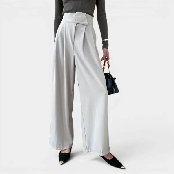 Wide-Leg Pleated Pants with Velcro High Waist image 0
